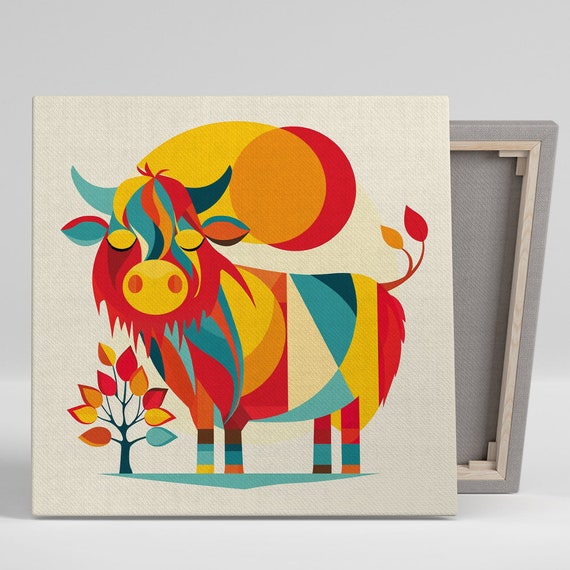 Cow Art Or Poster Pop Art Modern Bohemian Decor Vibrant Geometric Bovine Bliss Living Room Bedroom Office Wall Art Cow Wall Art