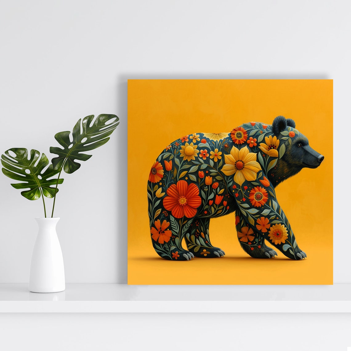 Floral Bear Fusion Art Or Poster Bohemian Decor Living Room Childrens Room Bedroom Office Wall Art Orange Blue Yellow Green - Image 2