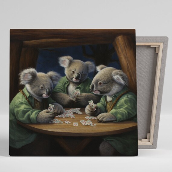 Koala Poker Night, Whimsical Animal Art Print