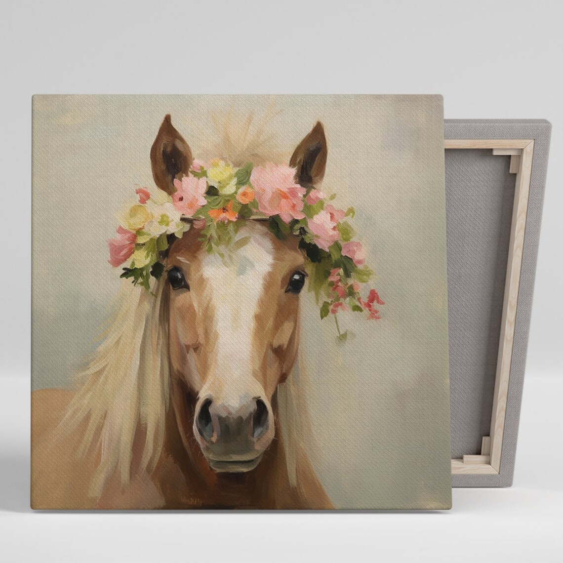 Horse Floral Crown Wall Art Print, Rustic Decor