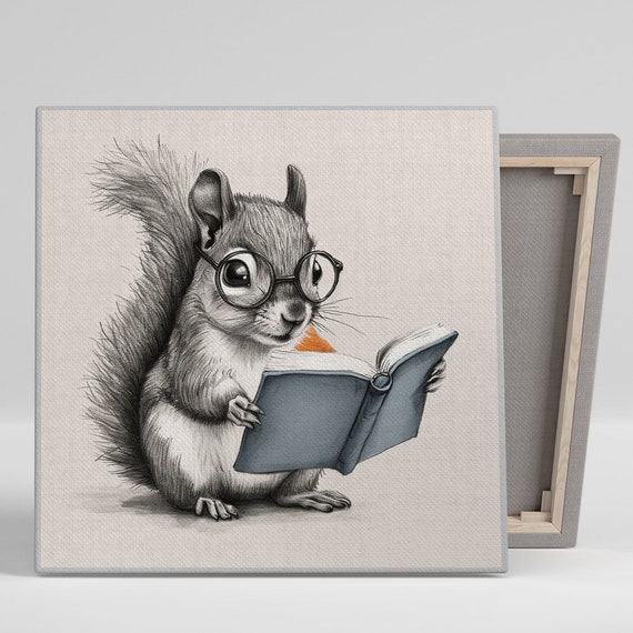 Scholarly Squirrel Art Or Poster Whimsical Vintage Animal Decor Library Office Children Room Living Room Wall Art Squirrel Decor