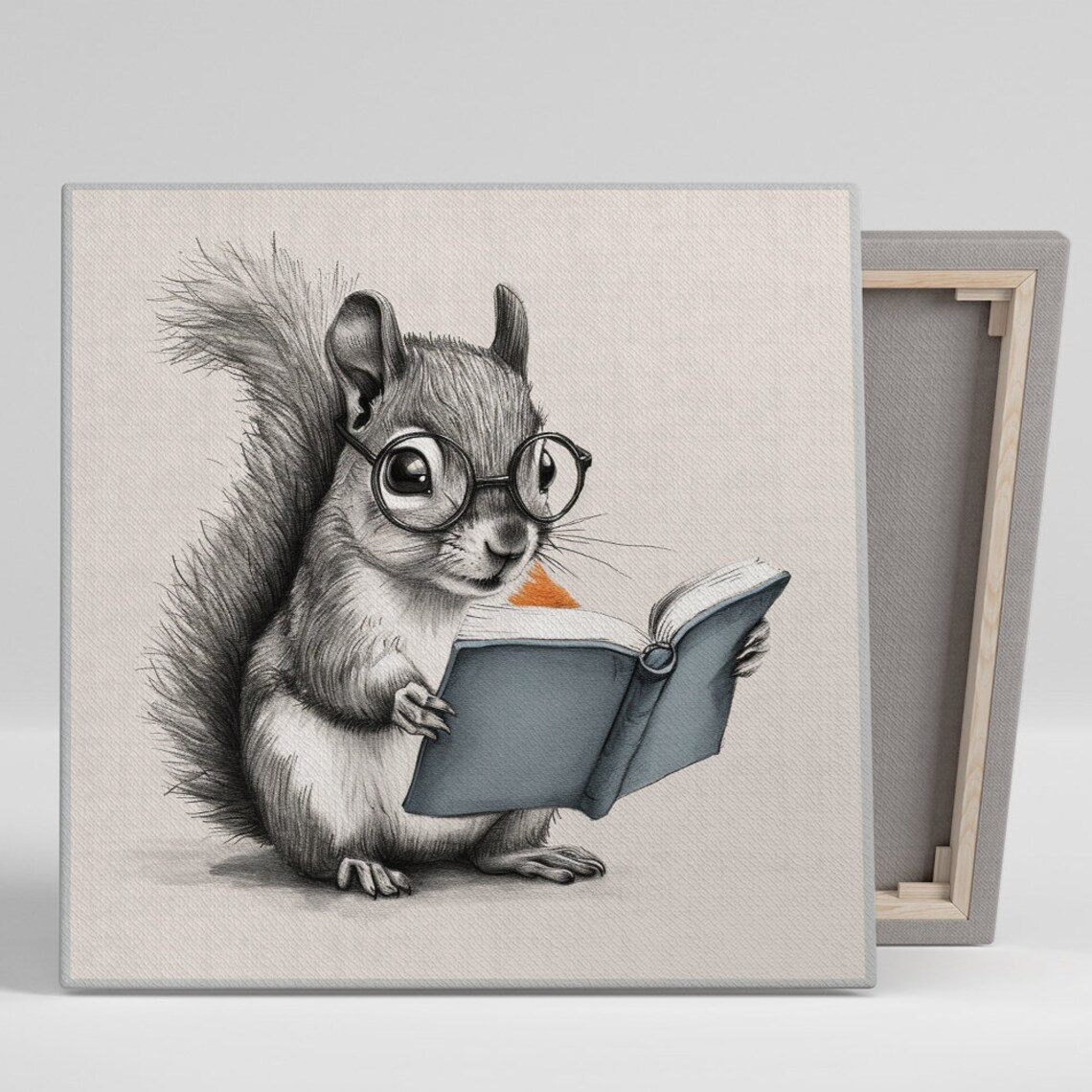 Scholarly Squirrel With Round Glasses Reading Book Vintage Sketch Style Poster