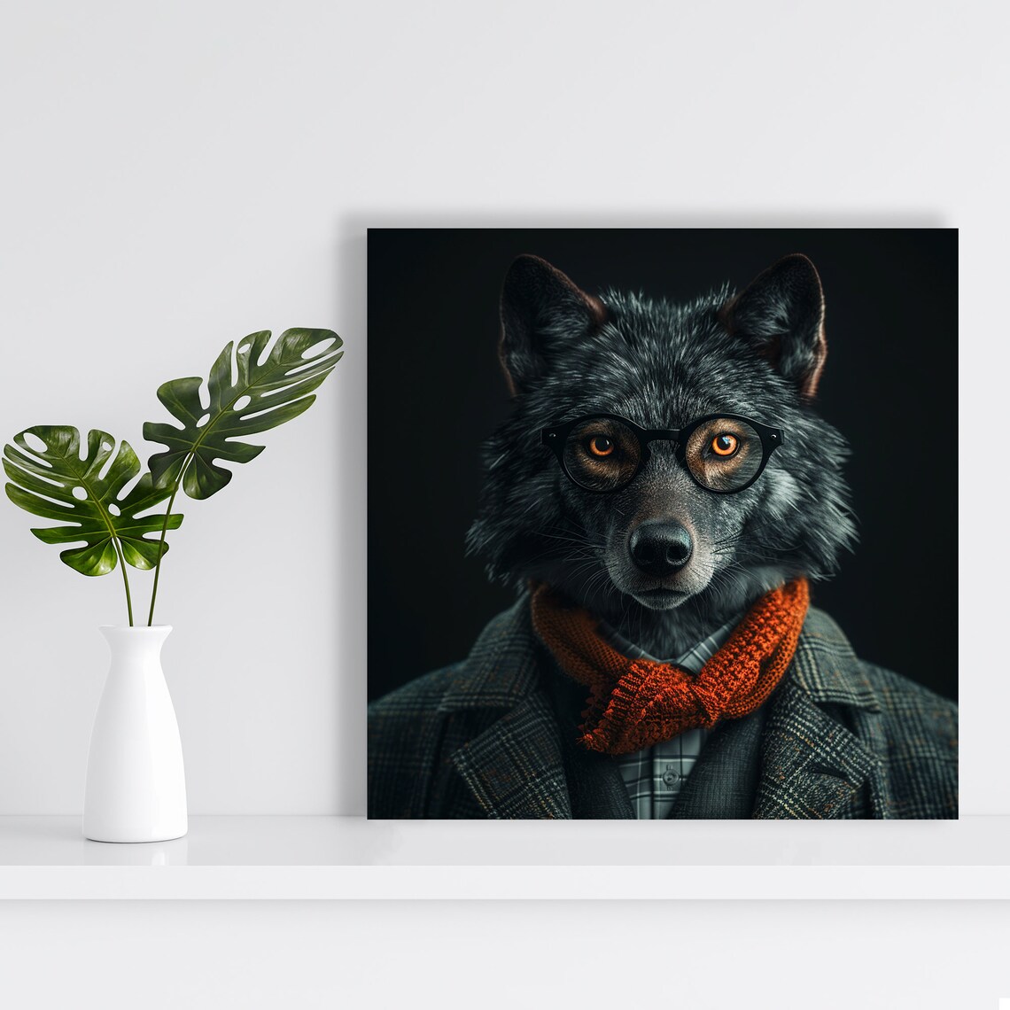 Wolf Scholarly Contemporary Whimsical Wall Art Print - Image 2