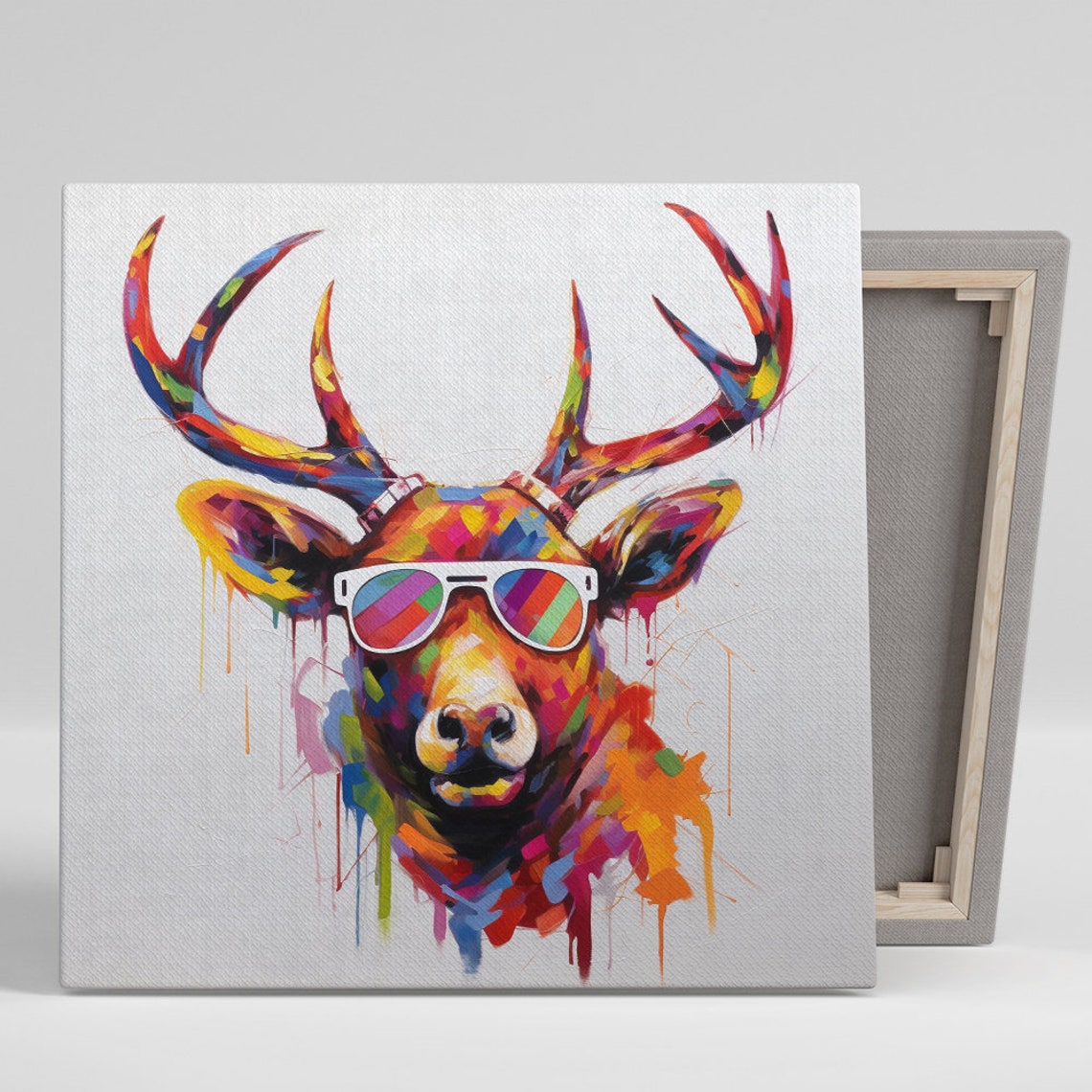 Colorful Deer Rainbow Antlers Cool Sunglasses Pop Art Poster