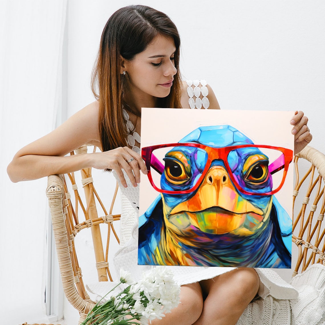 Spectacled Sea Turtle Splash Art Print, Whimsical - Image 3