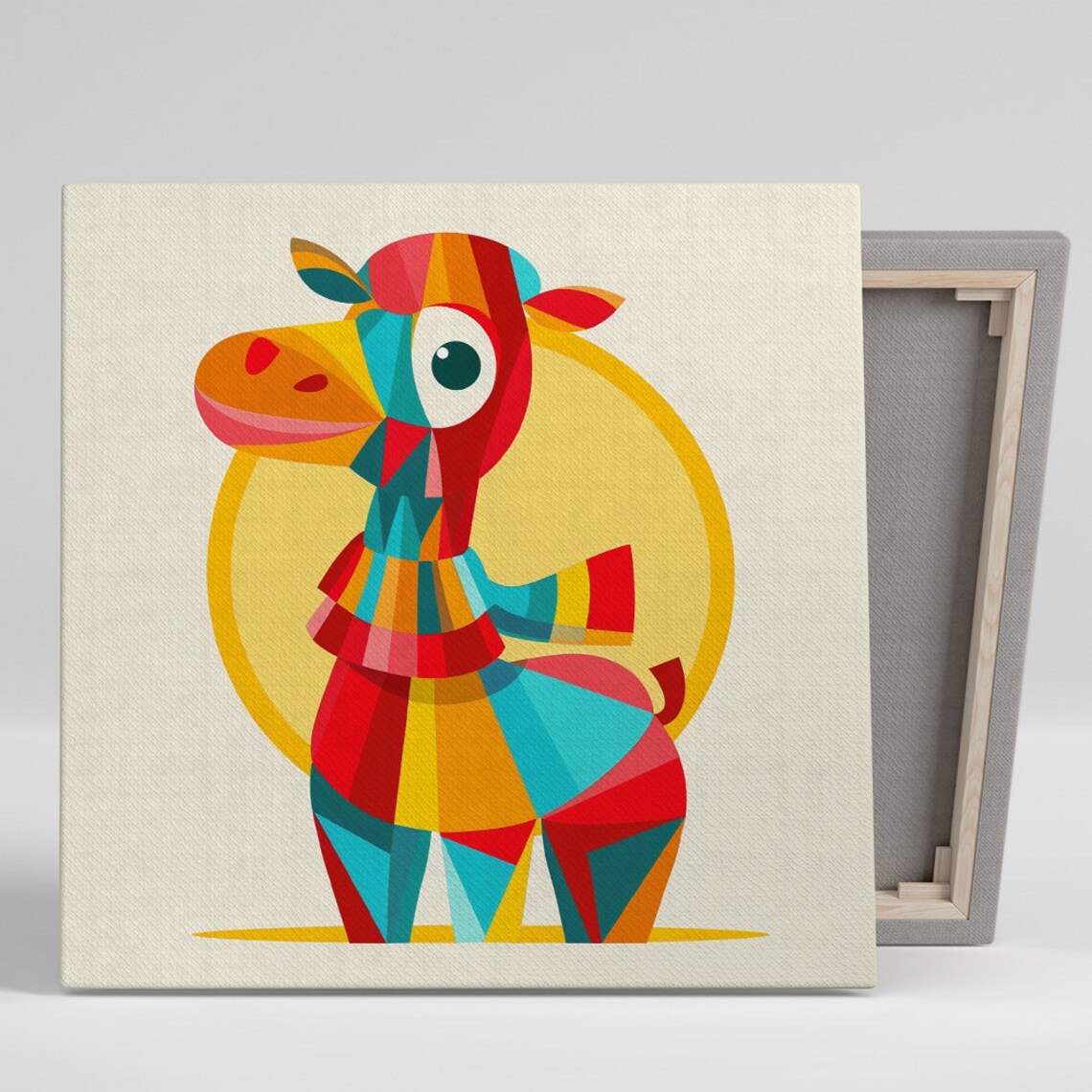 Kaleidoscopic Geometric Cow Vibrant Red Yellow Teal Animal Wall Poster
