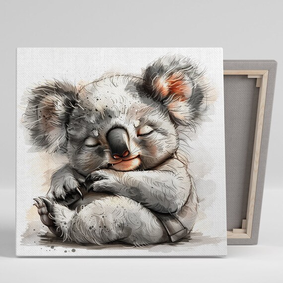 Sleeping Baby Koala Curled Up Soft Watercolor Nursery Wall Art