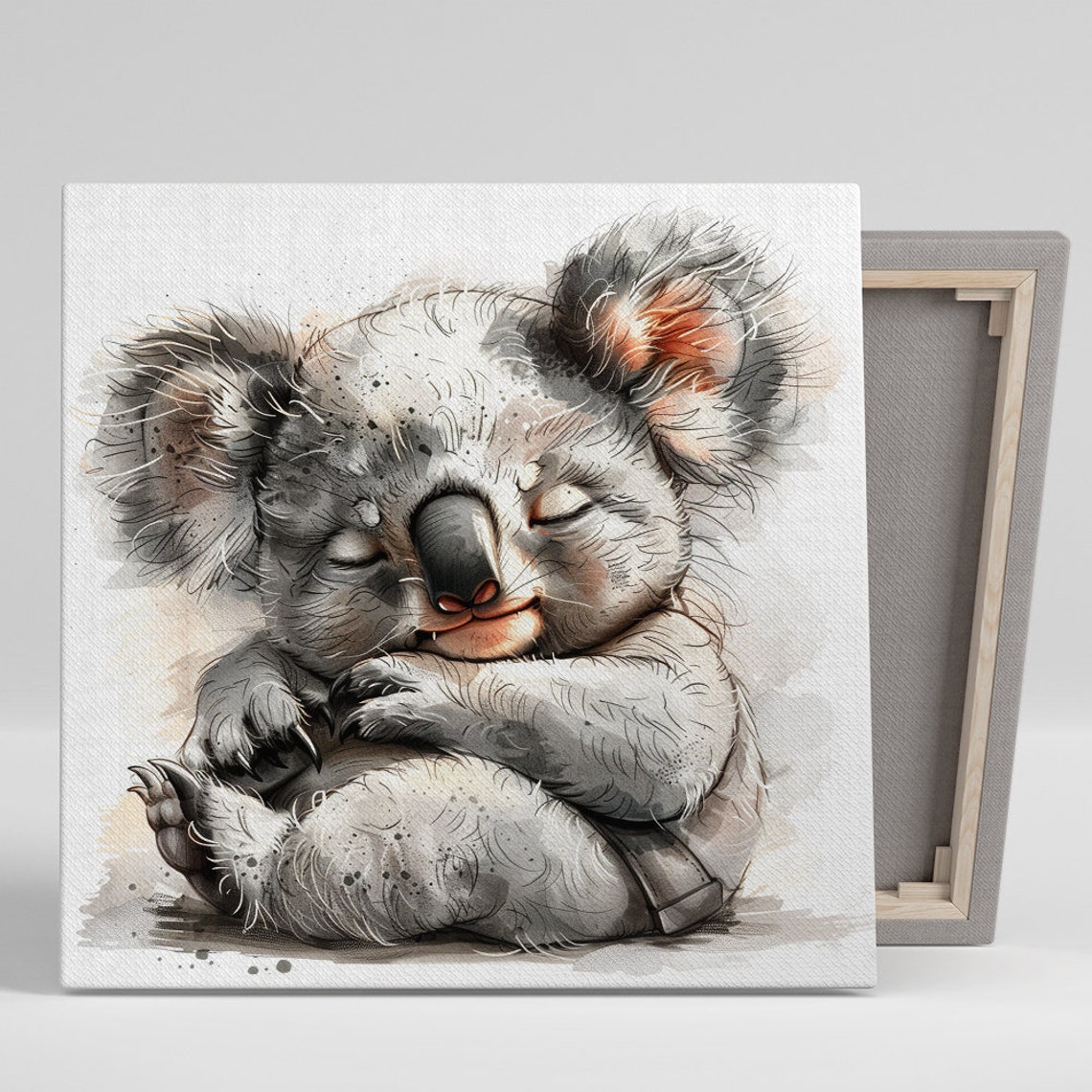 Sleeping Baby Koala Curled Up Soft Watercolor Nursery Wall Art