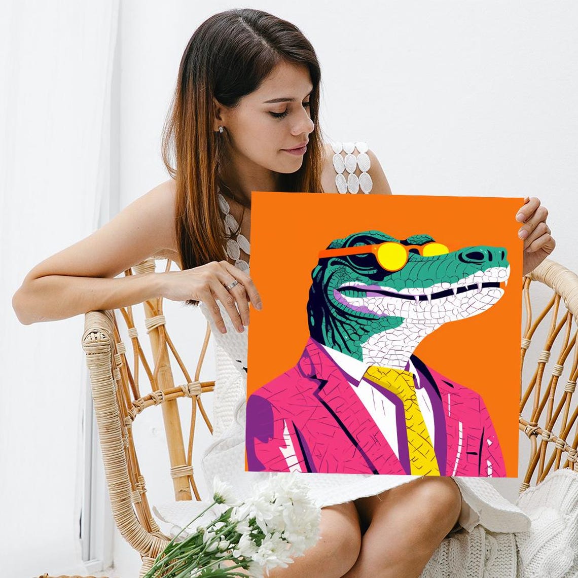Dapper Alligator in Pink Suit with Sunglasses Retro Pop Style Poster - Image 3