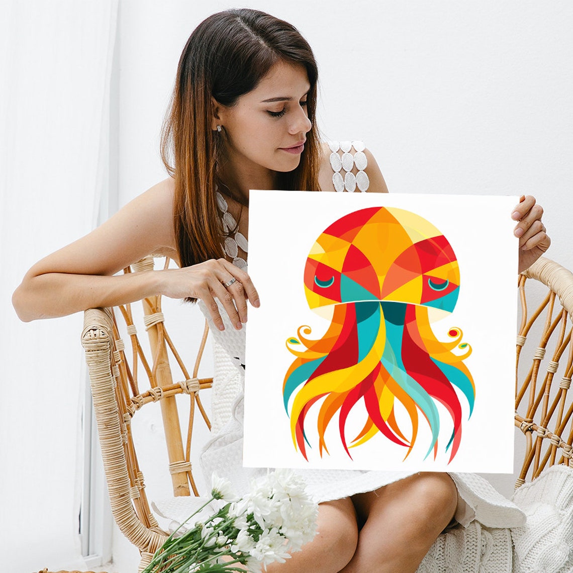 Geometric Octopus Kaleidoscope Abstract Sea Creature Wall Poster - Image 3
