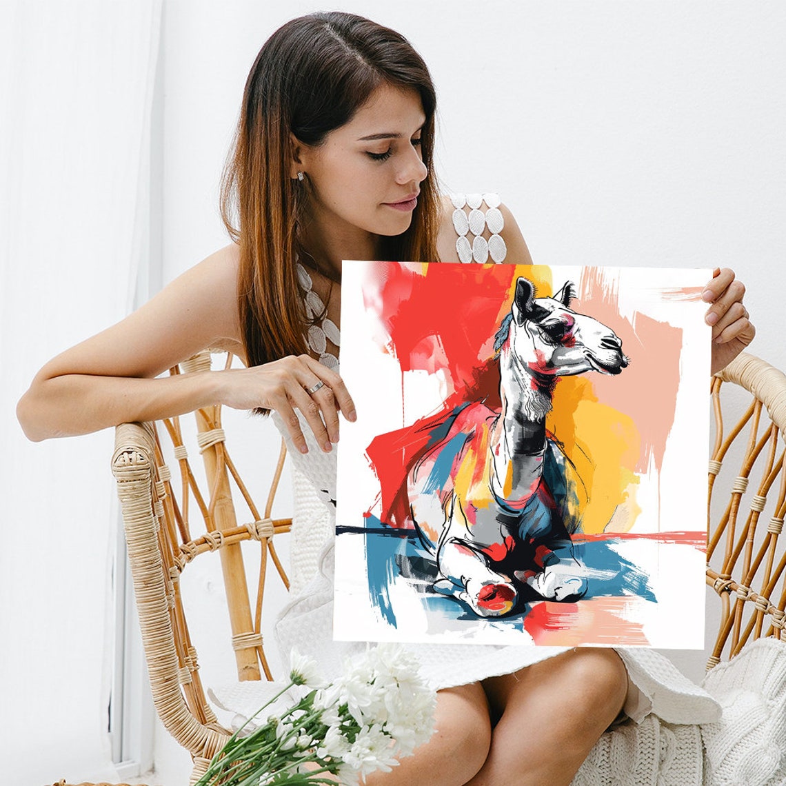 Abstract Colorful Camel Resting Painterly Desert Art Wall Poster - Image 3