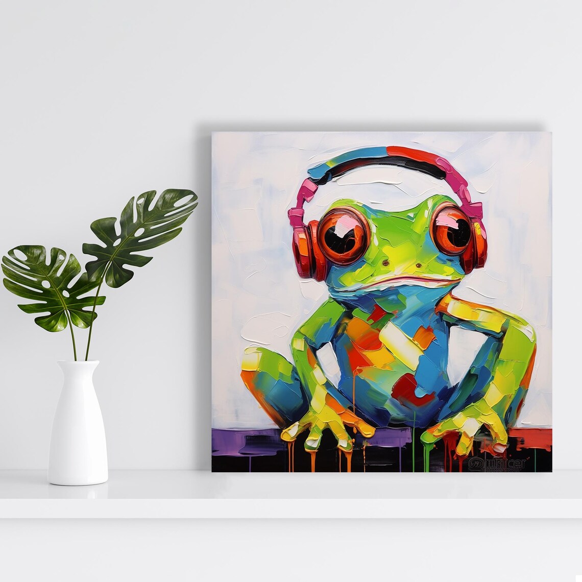 Frog Wearing Headphones Colorful Pop Art Music Lover Wall Poster - Image 2