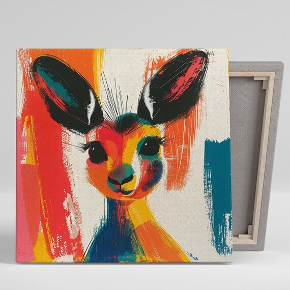 Vibrant Deer Abstract Portrait Colorful Brushstroke Modern Wall Art