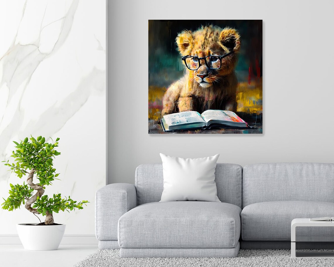 Lion With Glasses, Whimsical Modern Animal Art Print - Image 4