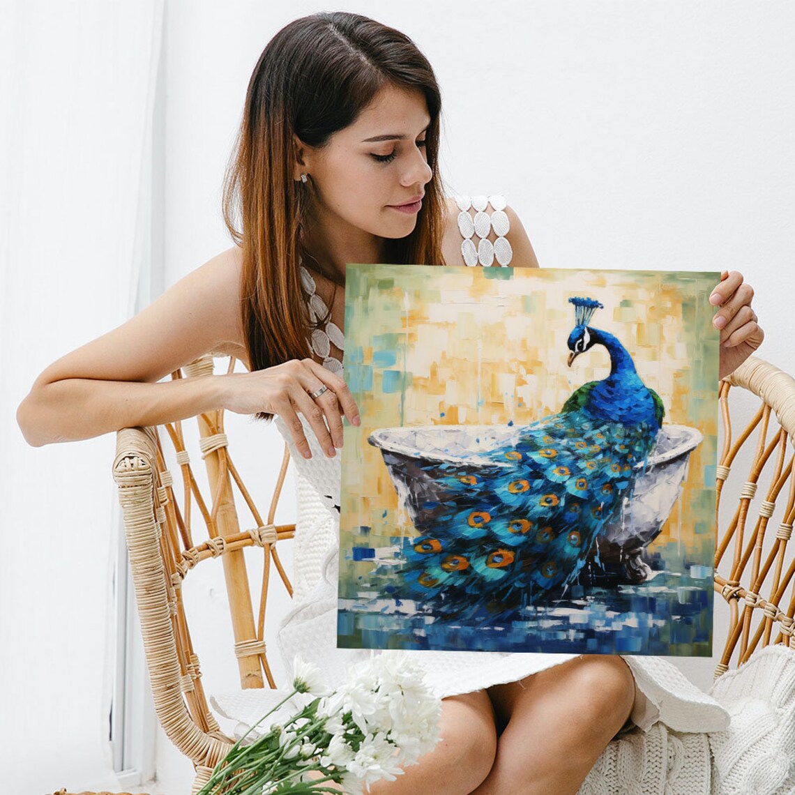 Peacock In Bathtub Art Print, Animal Bathroom Decor - Image 3