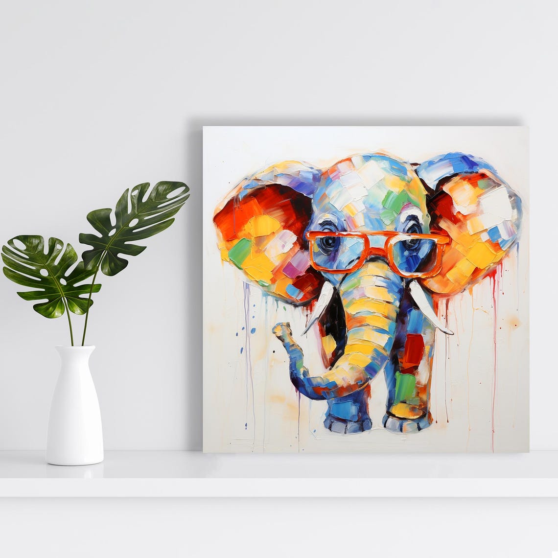 Colorful Elephant With Glasses Abstract Paint Animal Wall Art Poster - Image 2