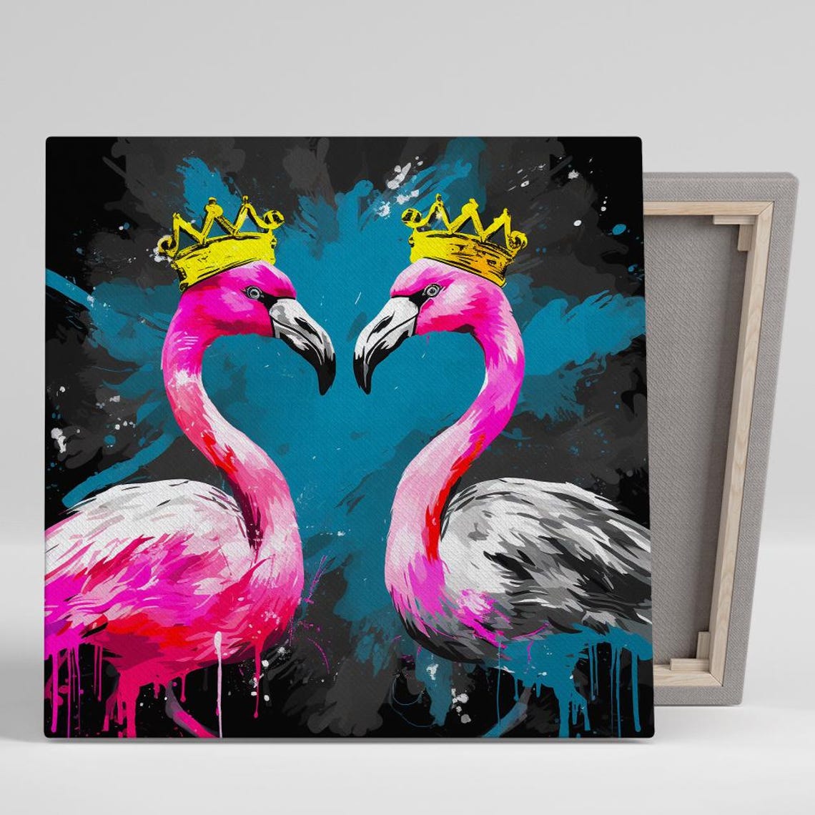 Royal Flamingo Pair With Golden Crowns Pop Art Graffiti Poster