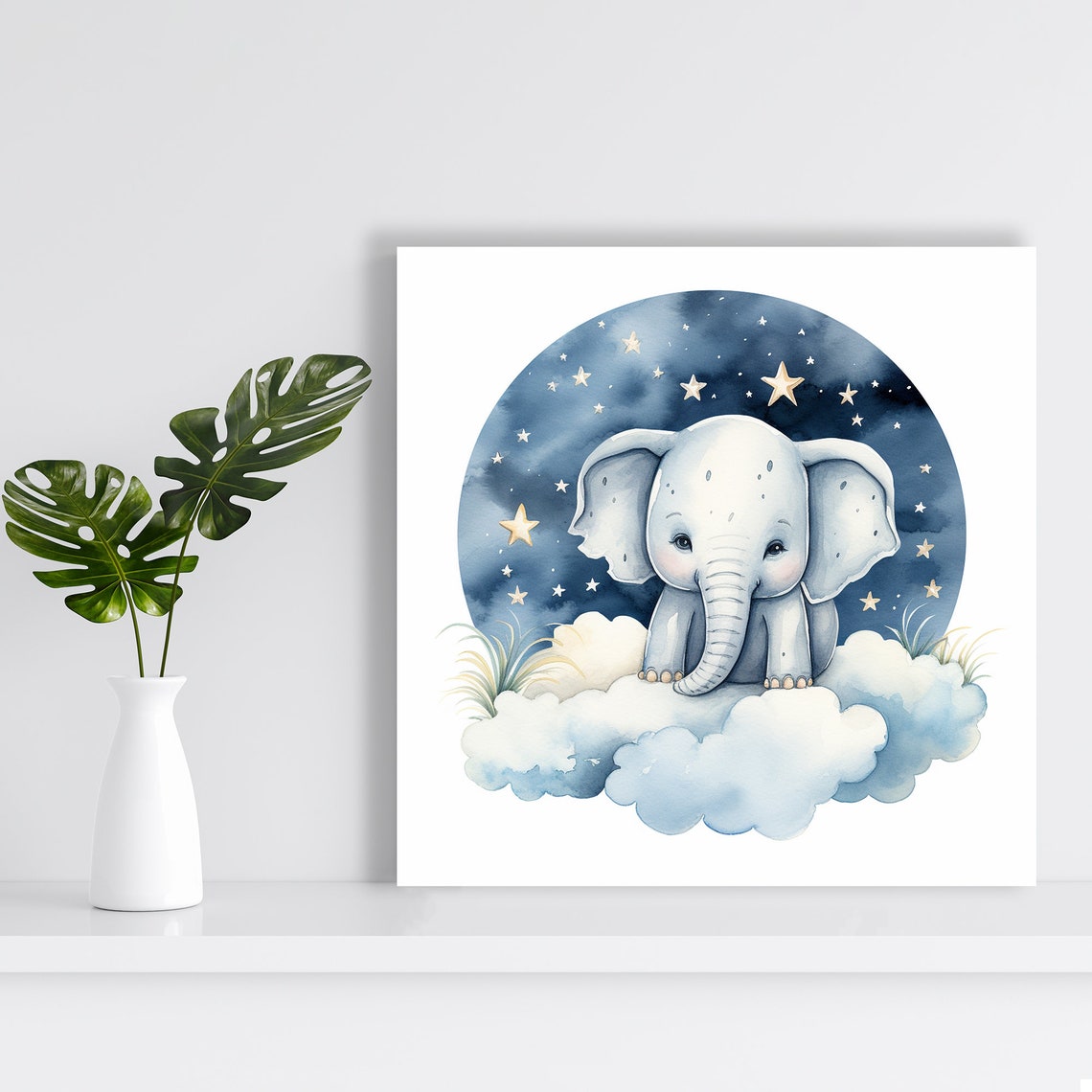 Baby Elephant on Clouds Starry Night Sky Nursery Dreams Wall Poster - Image 2