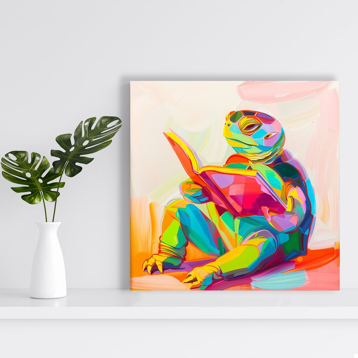 Colorful Turtle Reading Book Cozy Abstract Pop Bright Wall Art - Image 2
