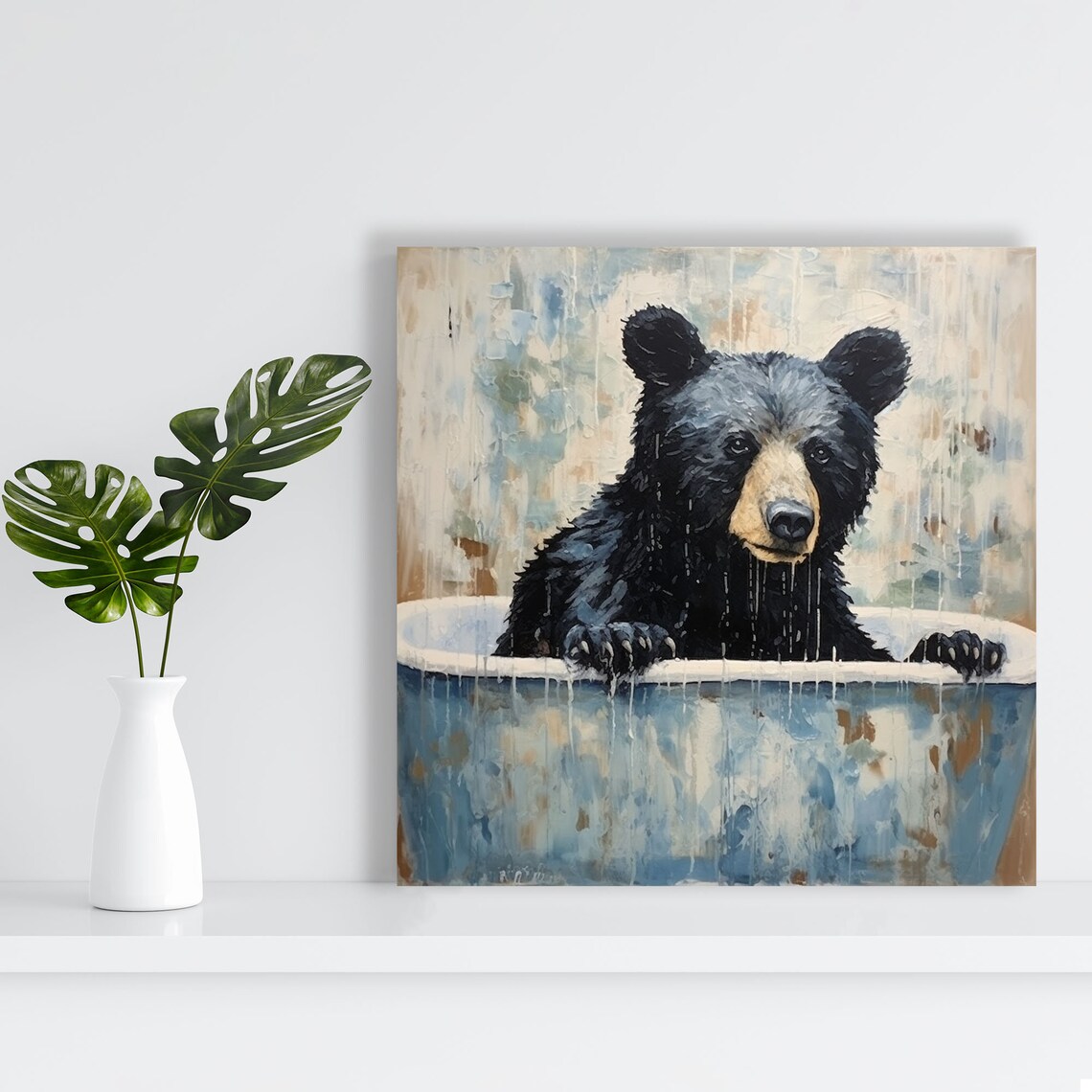 Black Bear In Bathtub Art Print, Nursery Modern Decor - Image 2