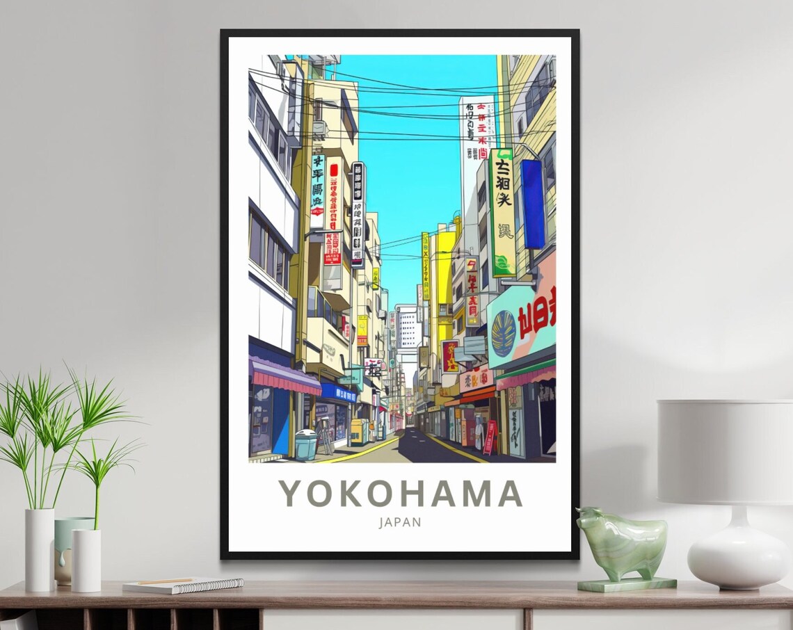 Yokohama Japan Travel Poster Chinatown Street Anime Illustration Art
