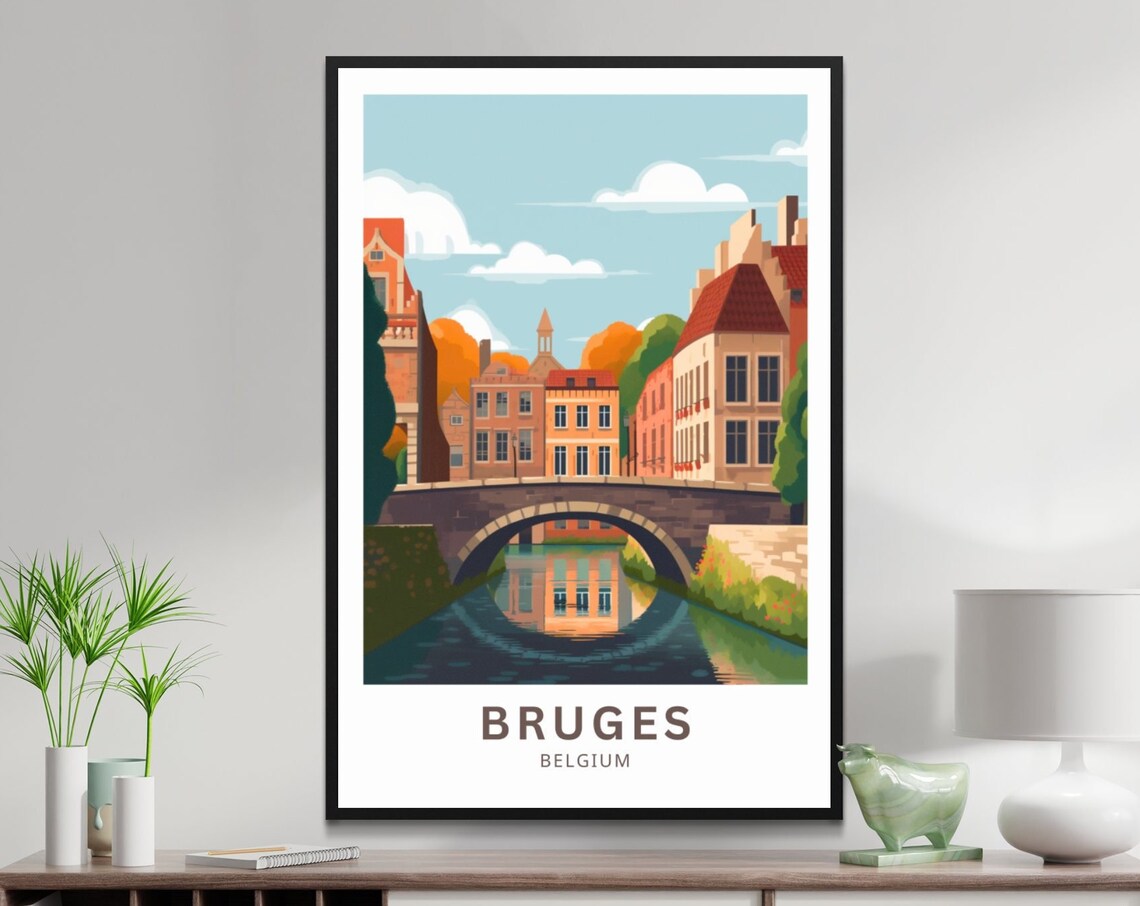 Bruges Belgium Stone Bridge Water Reflection Europe Art Print
