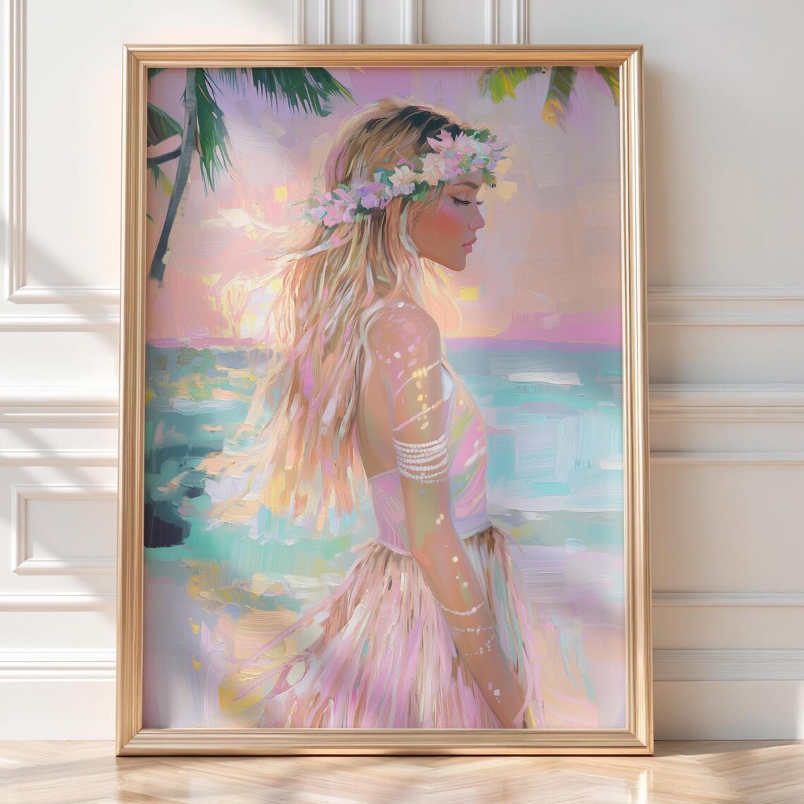 Tropical Girl With Flower Crown, Boho Coastal Poster