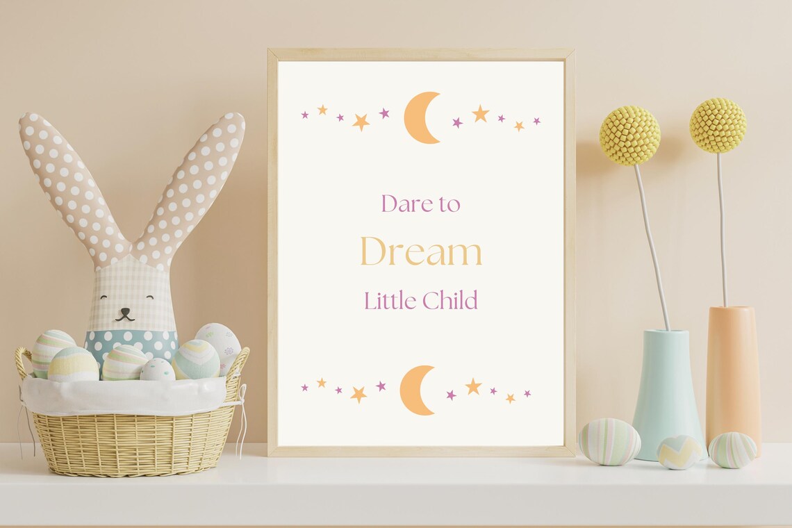 Dare to Dream Little Child Moon Stars Kids Inspirational Quote Poster
