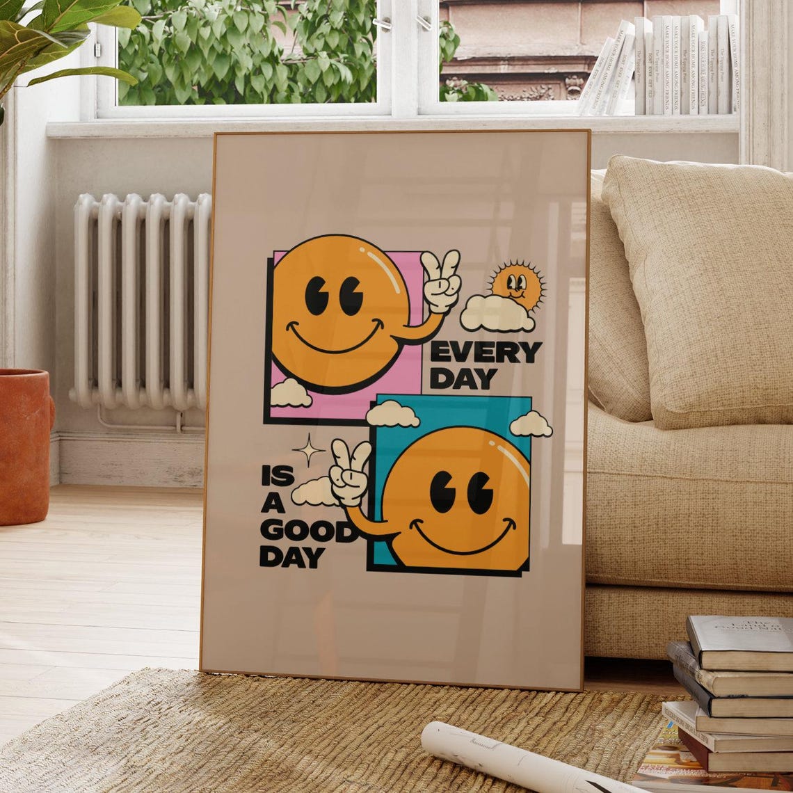 Every Day Is a Good Day Retro Smiley Peace Sign Quote Poster