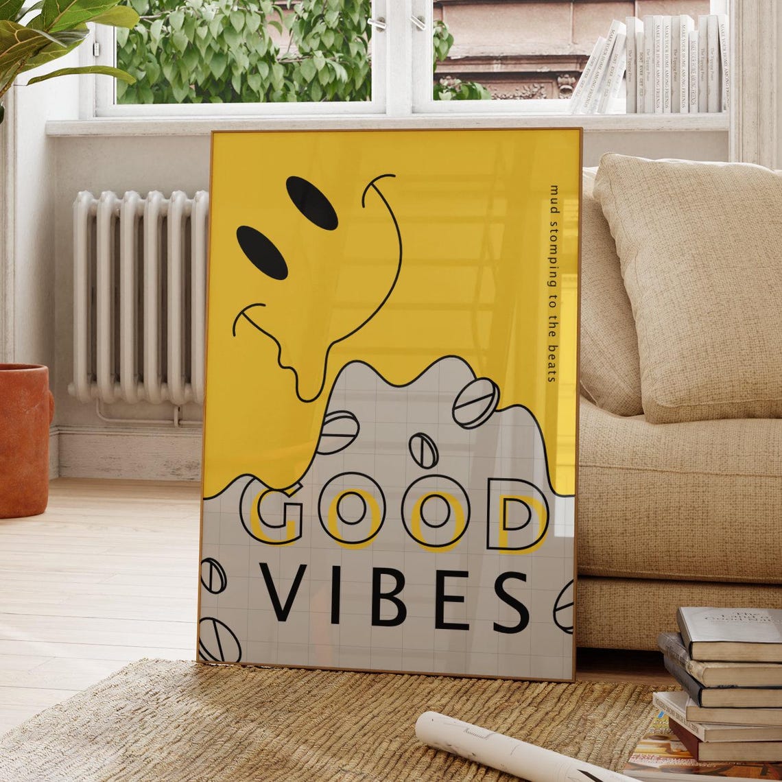 Good Vibes Melting Smiley Face Yellow Retro Positivity Poster