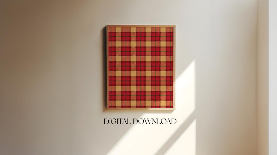 Red Orange Christmas Plaid Check Pattern Holiday Wall Decor Poster - Image 2