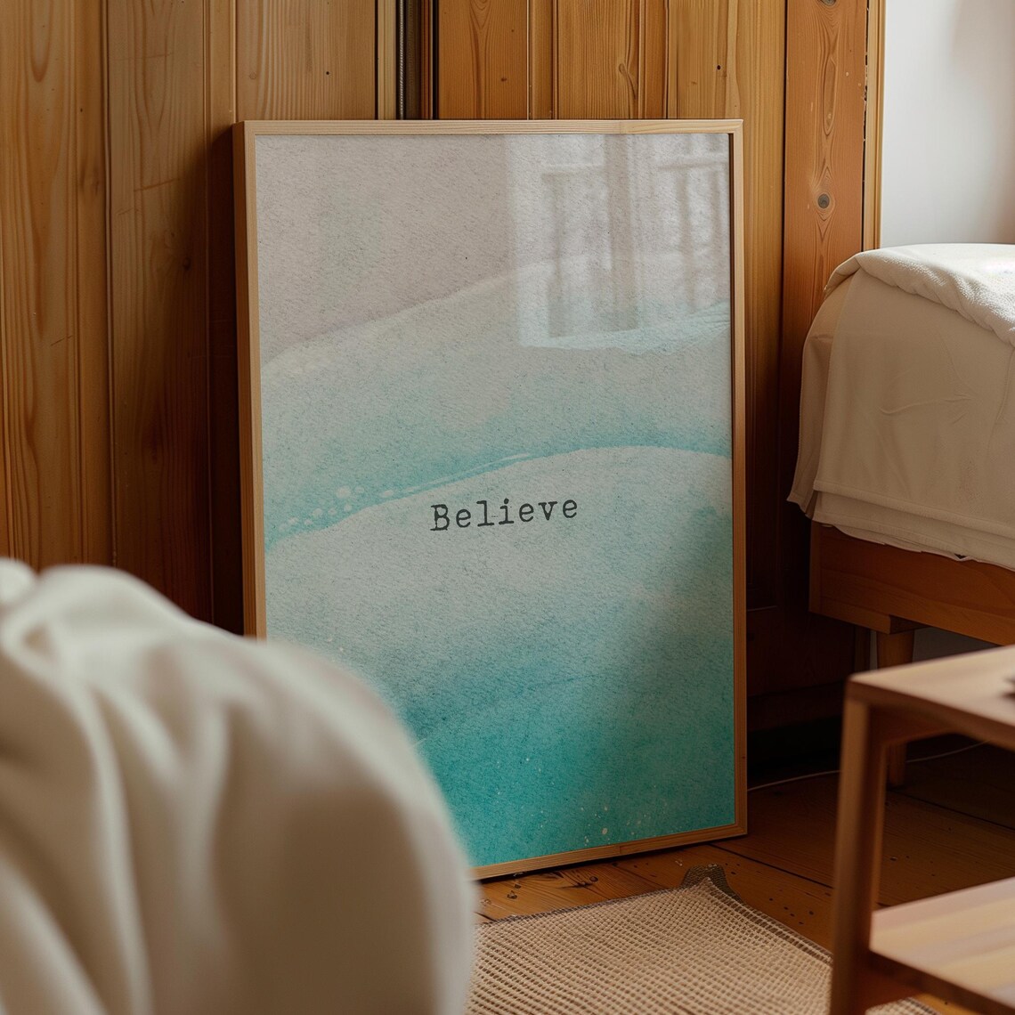 Believe Minimalist Teal Watercolor Typography Inspirational Quote Poster - Image 3