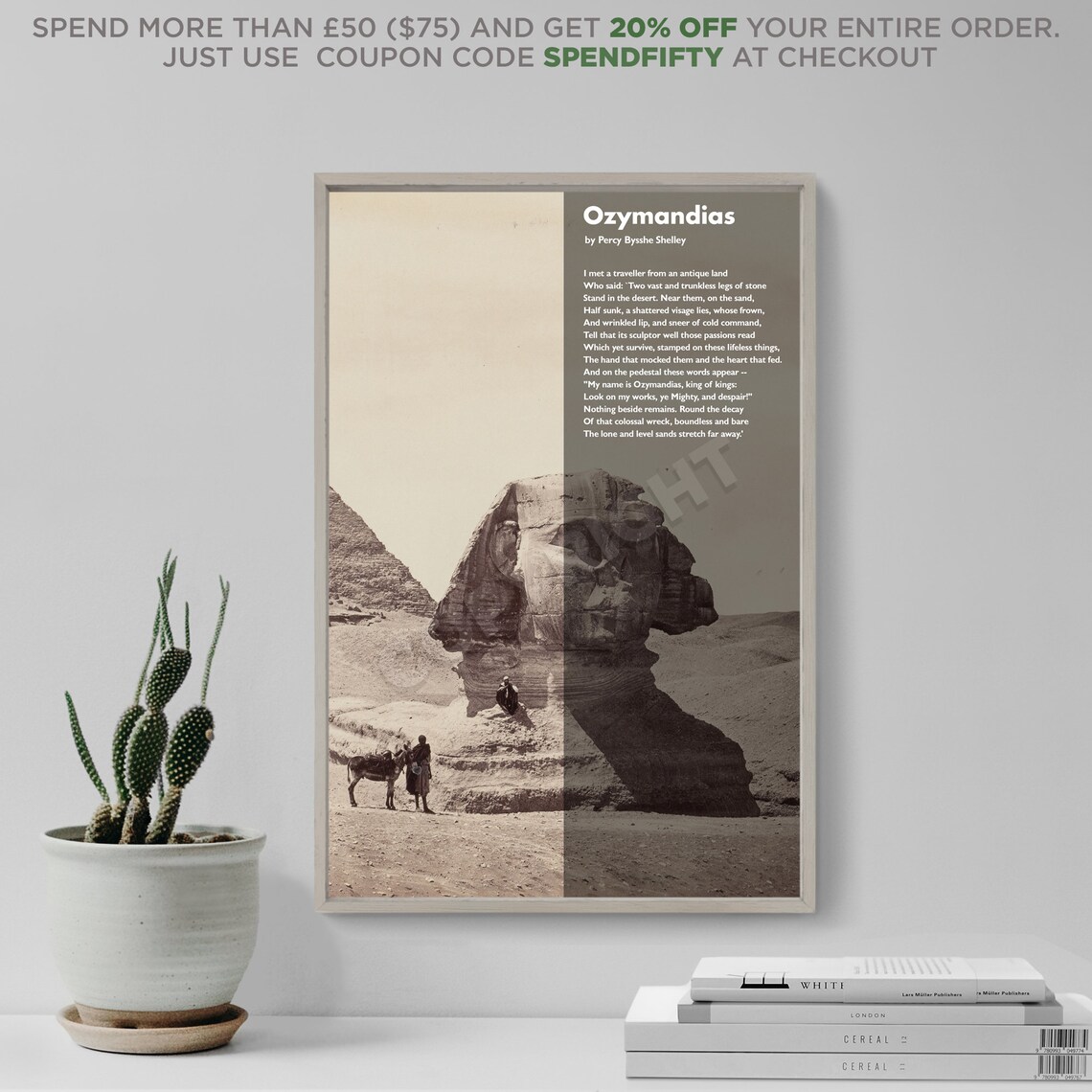 Ozymandias Poem by Percy Bysshe Shelley, Art Print