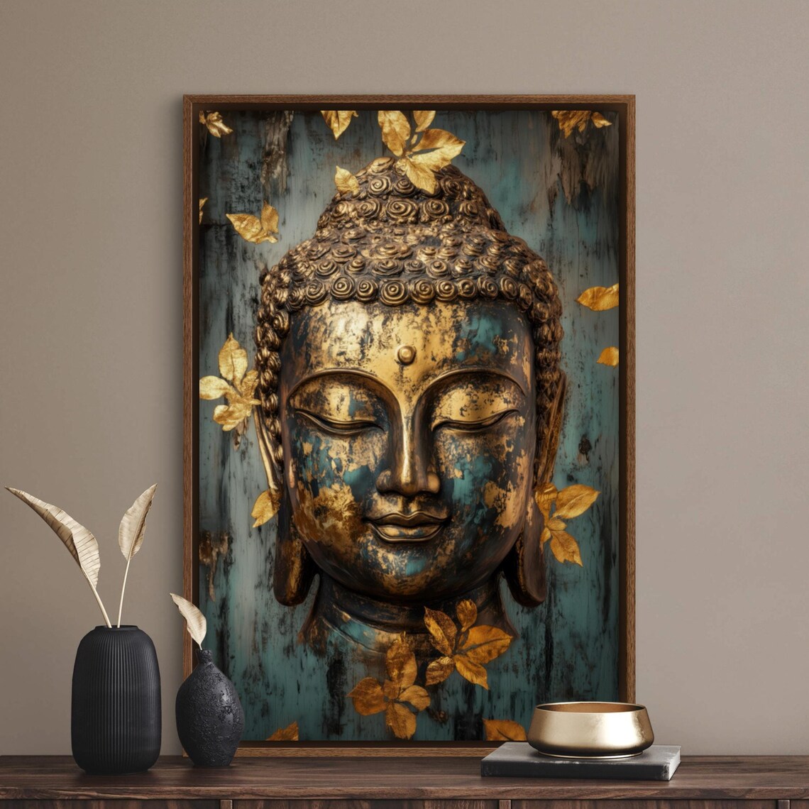 Gold Buddha Autumn Art Print for Yoga Meditation Studio