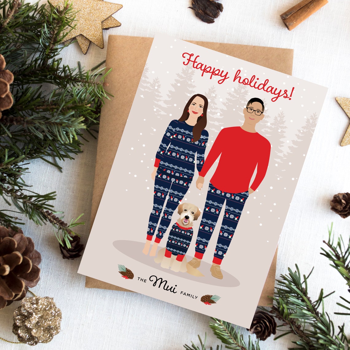Custom Couple Holiday Card with Cats and Christmas Tree Poster