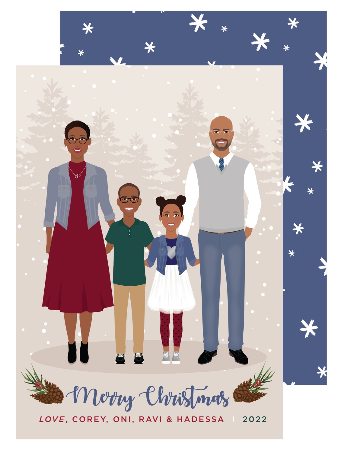 Custom Family Christmas Card Canoe Lake Holiday Illustration Poster - Image 2