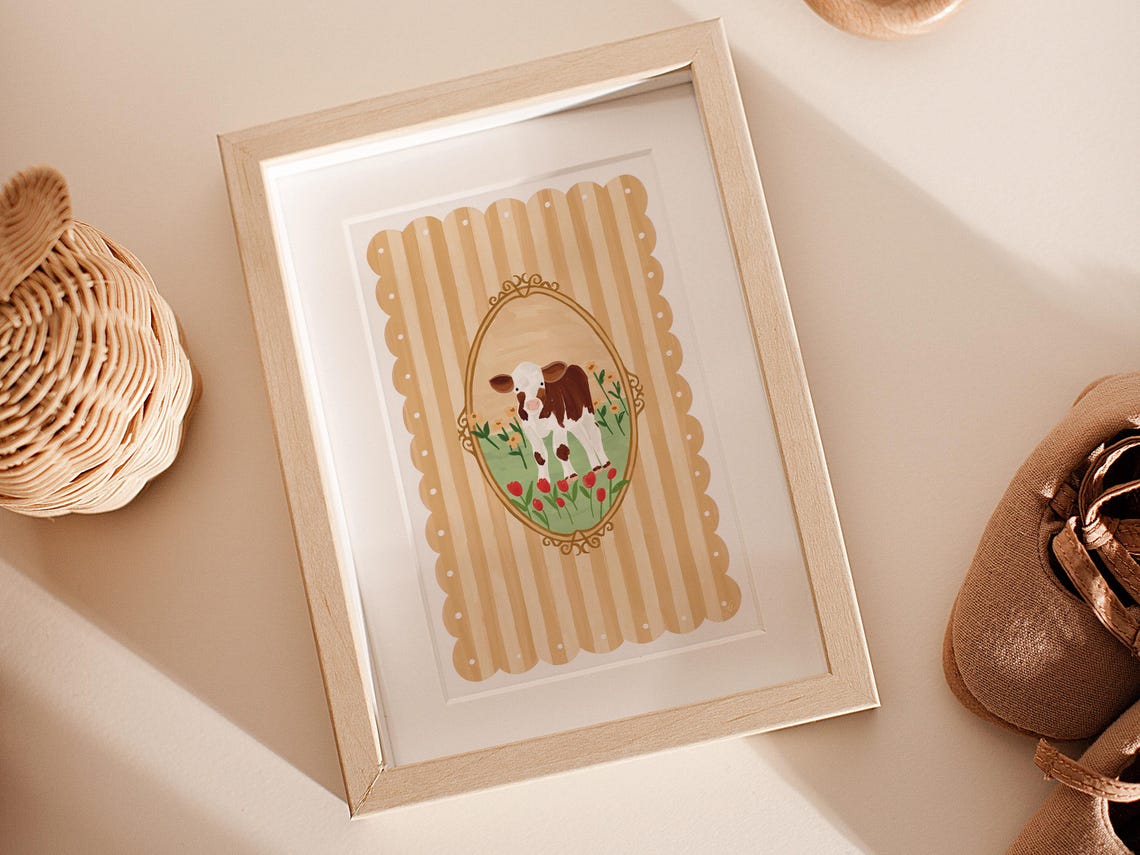 Baby Cow Cottage Core, Cute Animal Nursery Decor - Image 2