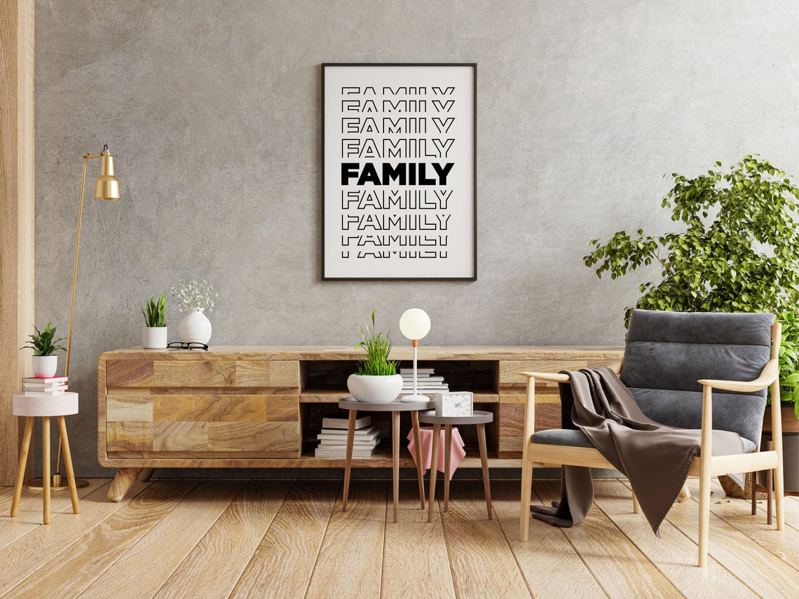 Family Repeated Stacked Typography Minimalist Black White Print Art - Image 3
