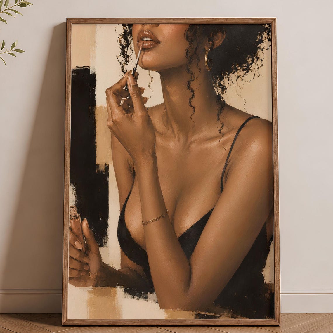Glamorous Woman Lip Gloss Close Up Beauty Portrait Painterly Wall Art