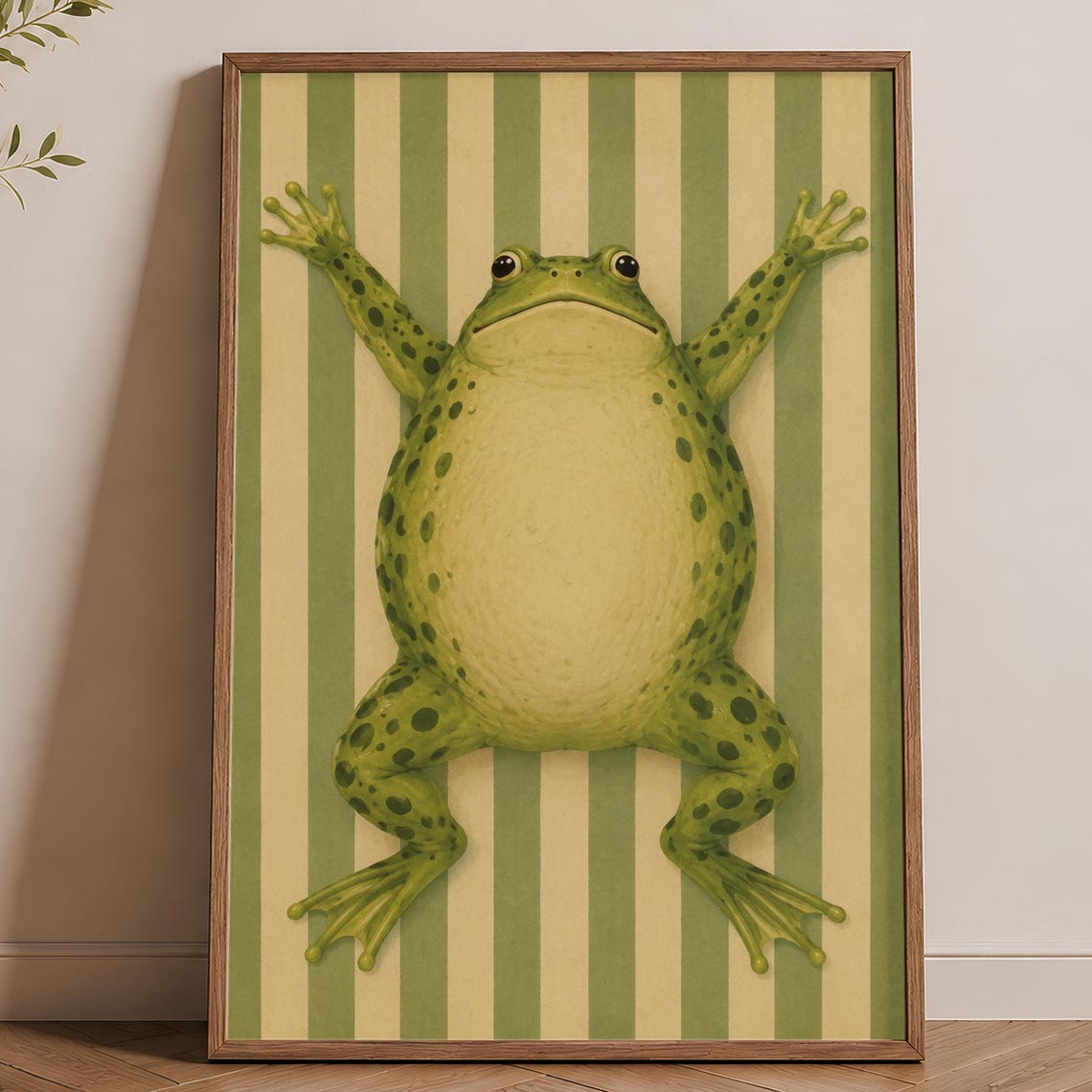 Funny Frog Poster Retro Maximalist Striped Quirky Animal Decor Art