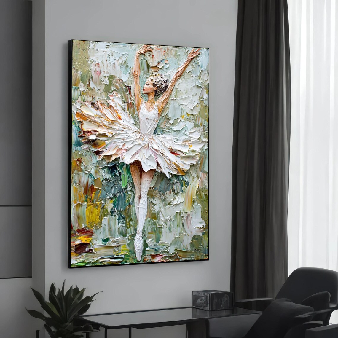 Impasto Ballerina White Tutu Textured Oil Painting Dance Art Poster