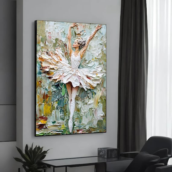 Impasto Ballerina White Tutu Textured Oil Painting Dance Art Poster