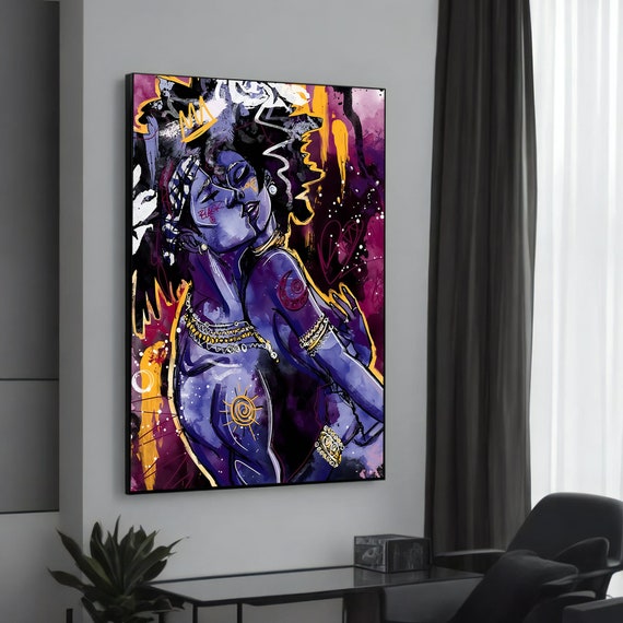 Vibrant Abstract Couple Canvas Art Banksyinspired Graffiti Painting Unique And Expressive Gift For Lovers