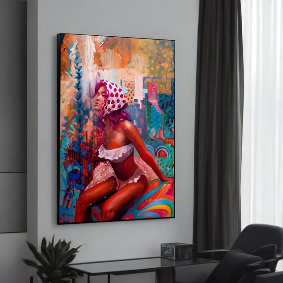 Vibrant Woman in Colorful Abstract Swimsuit Tropical Modern Art Poster