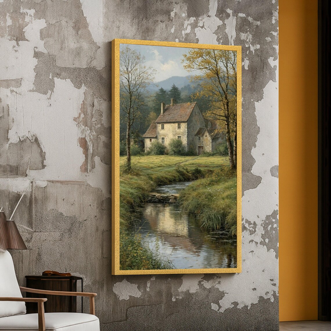Tranquil Countryside Cottage Art Print, Rustic Landscape