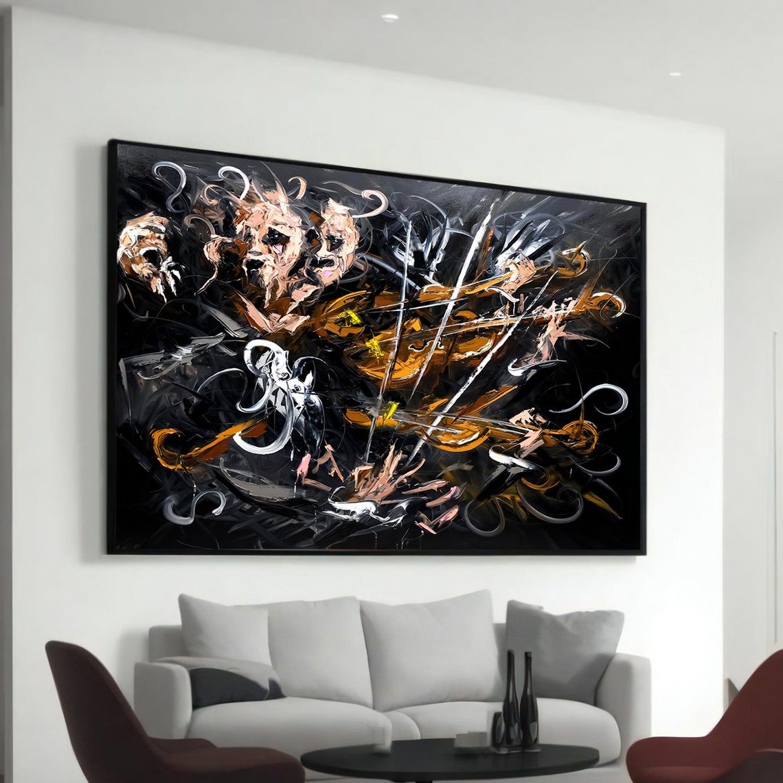 Expressive Abstract Violinists Black Gold Brushstroke Poster