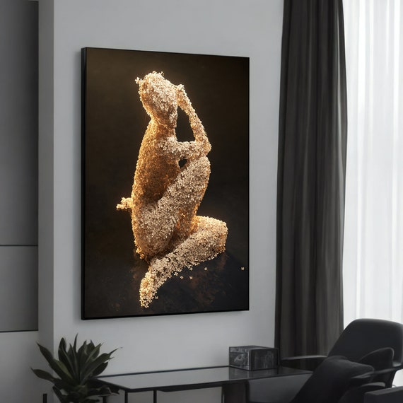 Golden Abstract Human Figure Canvas Painting Unique Modern Art For Contemporary Home Decor