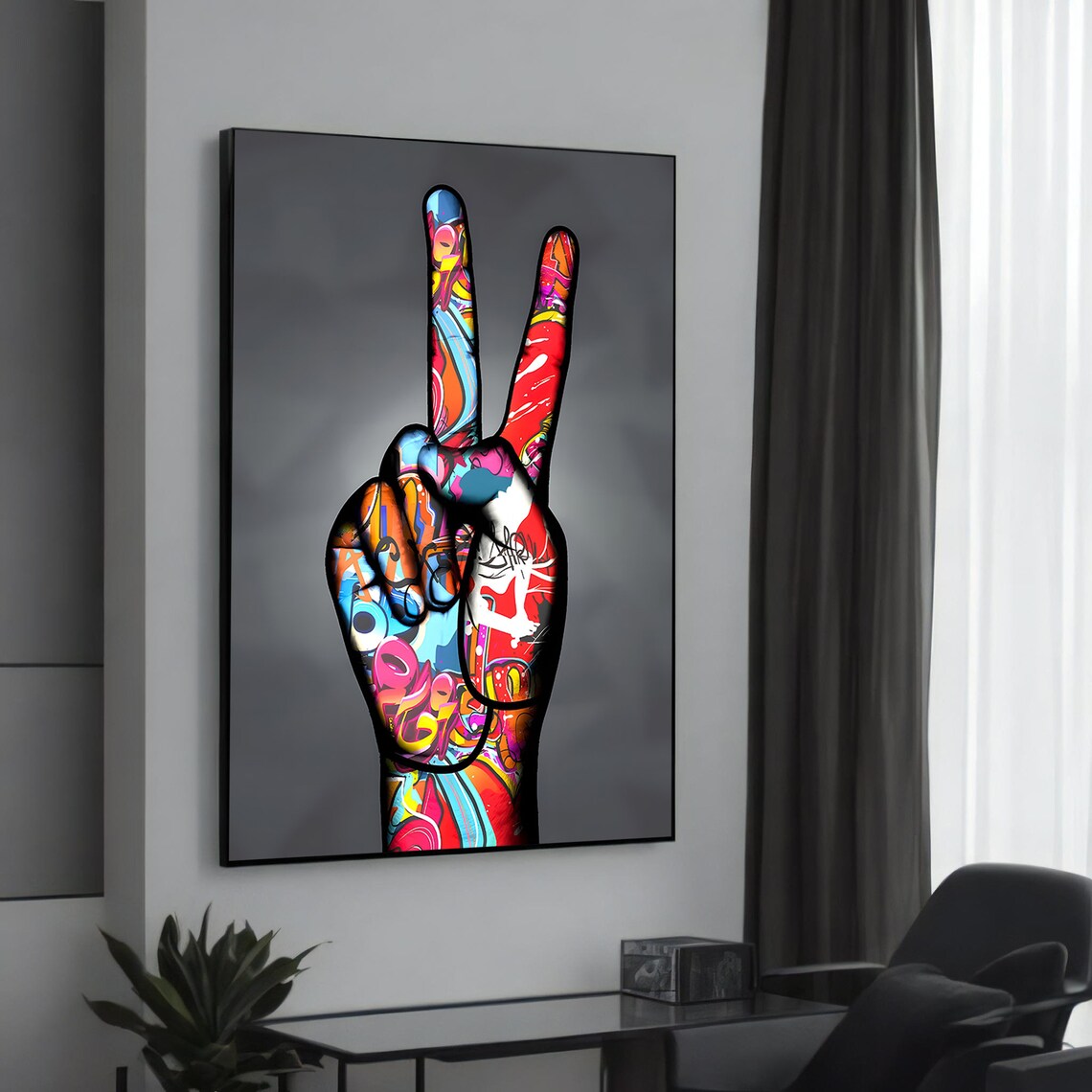 Peace Sign Hand Graffiti Art Print, Uplifting Gift