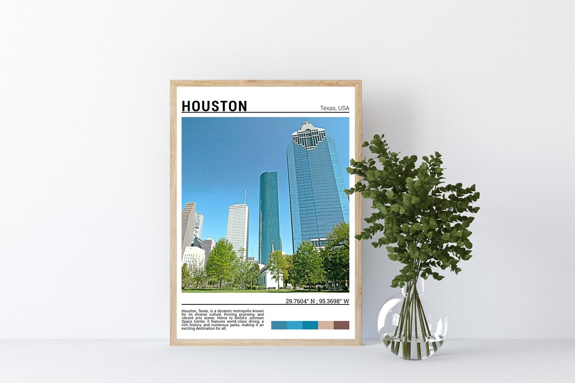 Houston Texas Downtown Towering Skyscrapers Park Skyline Poster - Image 2