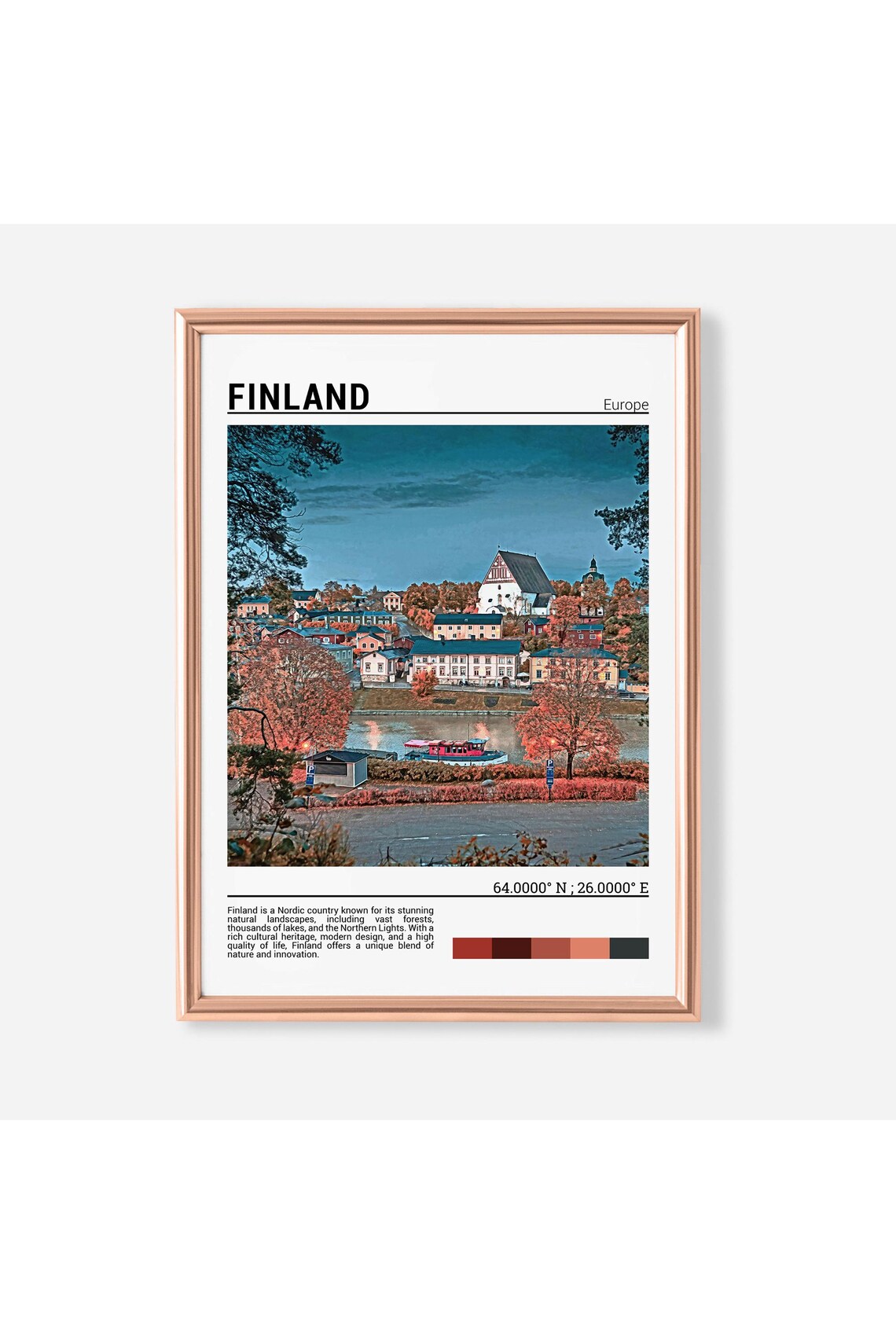 Finland Autumn Colors Riverside Old Town Cathedral Scene Poster